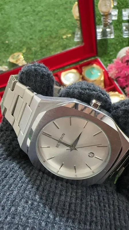 💠 BestWin Full Silver Watch – Waterproof | Aurix