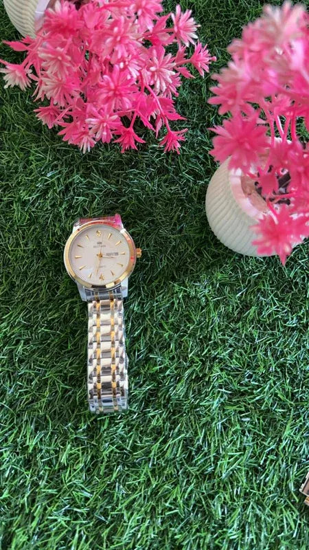 🤍 BestWin Jubilee – Gold & Silver + White Dial | Waterproof| Aurix