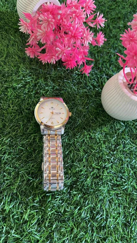 🤍 BestWin Jubilee – Gold & Silver + White Dial | Waterproof| Aurix