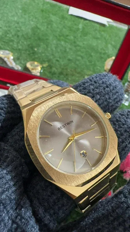 🟨 BestWin Watch – Gold + Grey | Waterproof | Aurix