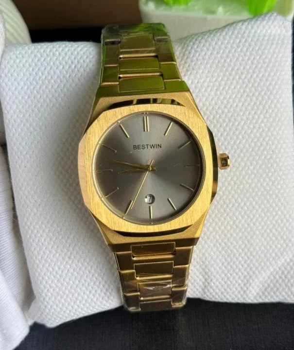 🟨 BestWin Watch – Gold + Grey | Waterproof | Aurix