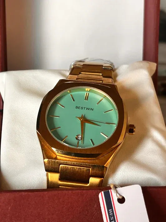 💎 BestWin Watch – Gold + Tiffany Dial | Waterproof | Aurix
