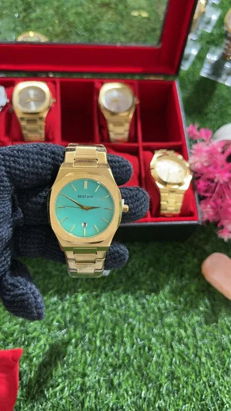 💎 BestWin Watch – Gold + Tiffany Dial | Waterproof | Aurix
