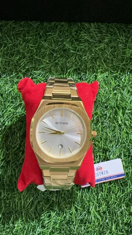 ✨ BestWin Watch – Gold + White | Waterproof | Aurix