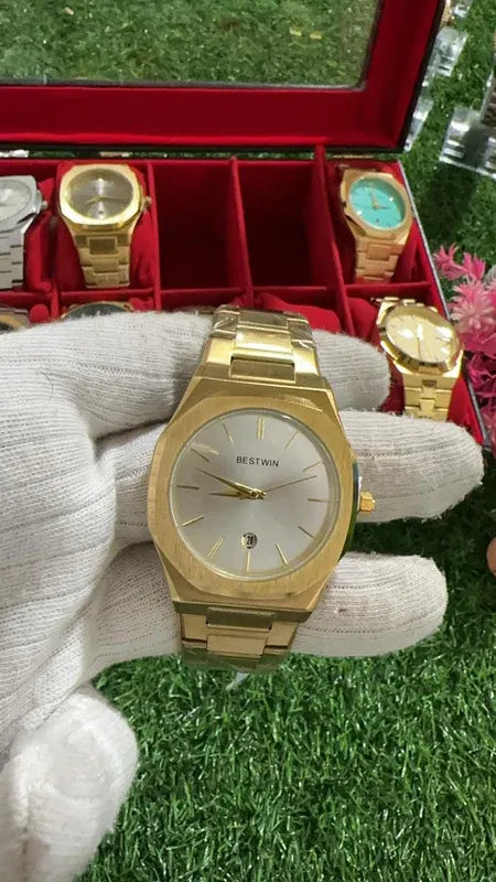 ✨ BestWin Watch – Gold + White | Waterproof | Aurix