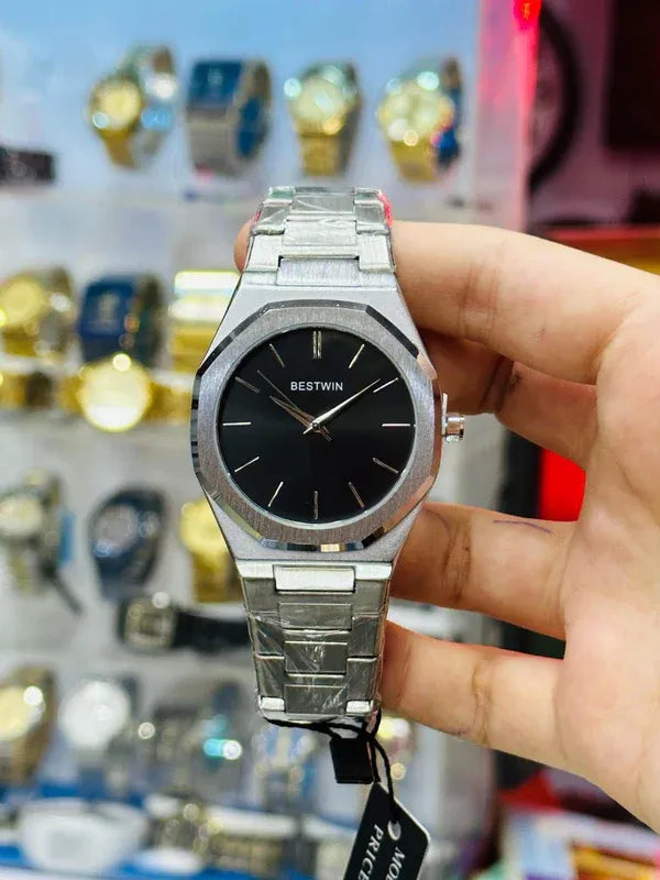 🖤 BestWin Watch – Silver + Black | Waterproof | Aurix