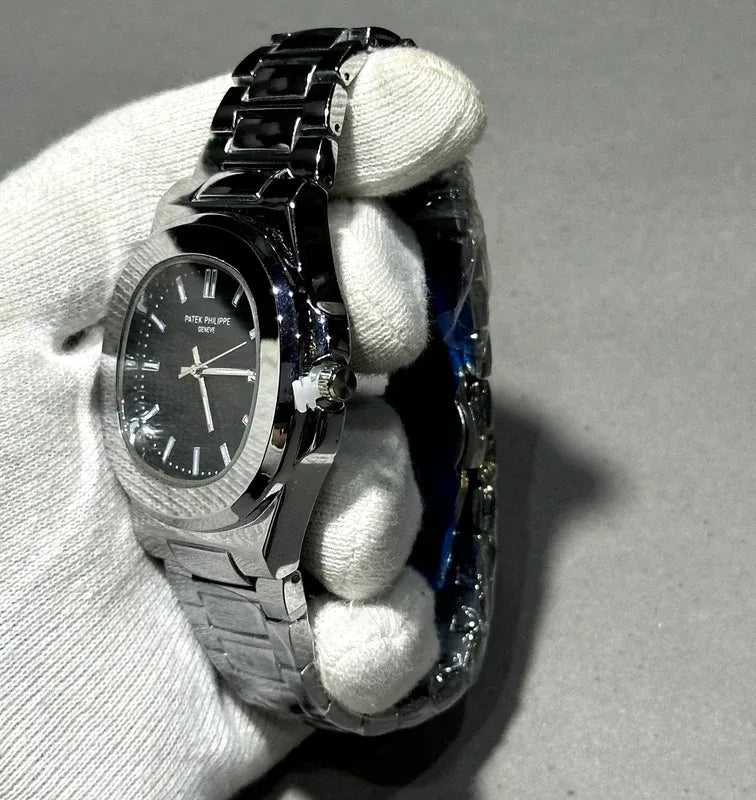 🖤 Patek Philippe Geneve – Black Dial & Stainless Steel| Waterproof | Aurix