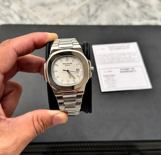 🕊️ Patek Philippe Geneve – White Dial & Stainless Steel | Waterproof | Aurix