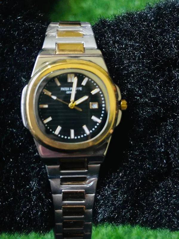 🖤 Patek Philippe Two-Tone – Silver & Gold + Black Dial | Waterproof| Aurix