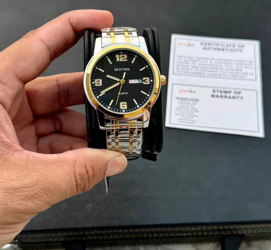 🖤 BestWin Jubilee – Gold & Silver + Black Dial | Waterproof| Aurix