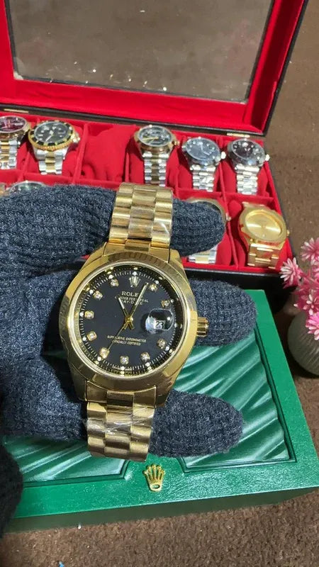 🖤 Gold + Black Dial | Waterproof | Stainless Steel | Aurix