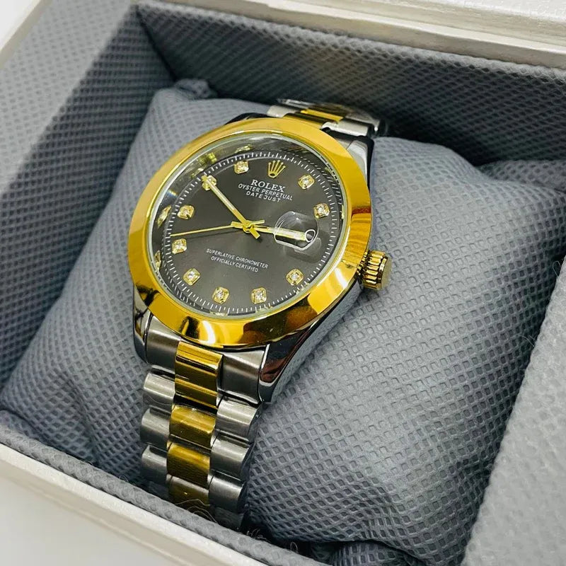 🖤 Gold & Silver + Black Dial | Stainless Steel | Waterproof | Aurix