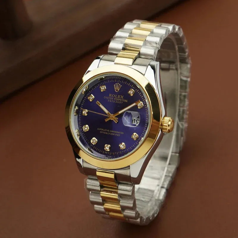 🔷 Gold & Silver + Blue Dial | Waterproof | Aurix