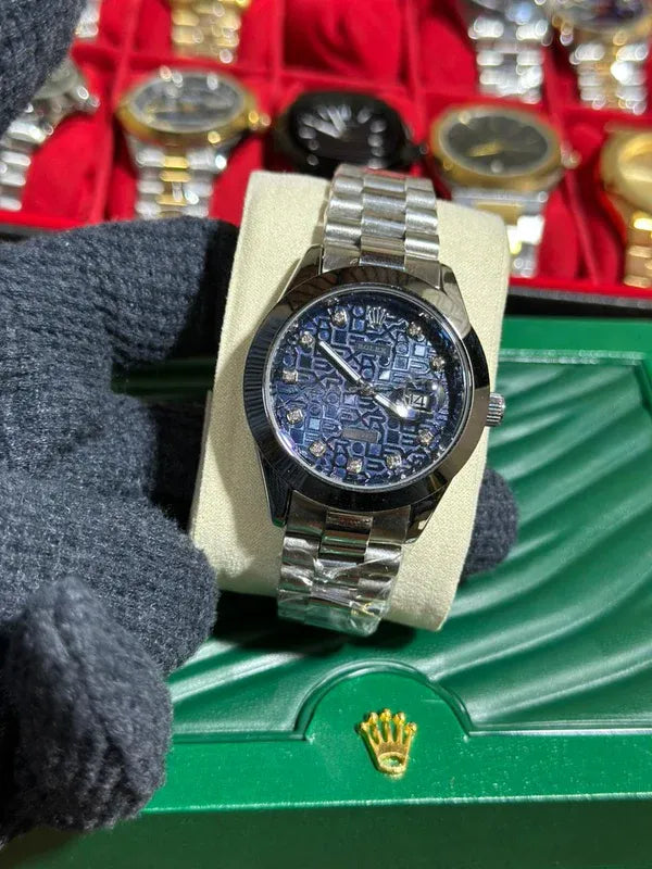 🔵 Silver + Blue | Stainless Steel | Waterproof |Aurix