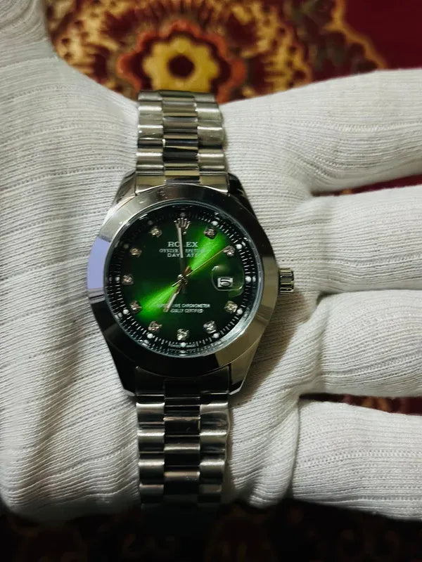 💚 Silver +  Green Dial | Waterproof | Stainless Steel | Aurix