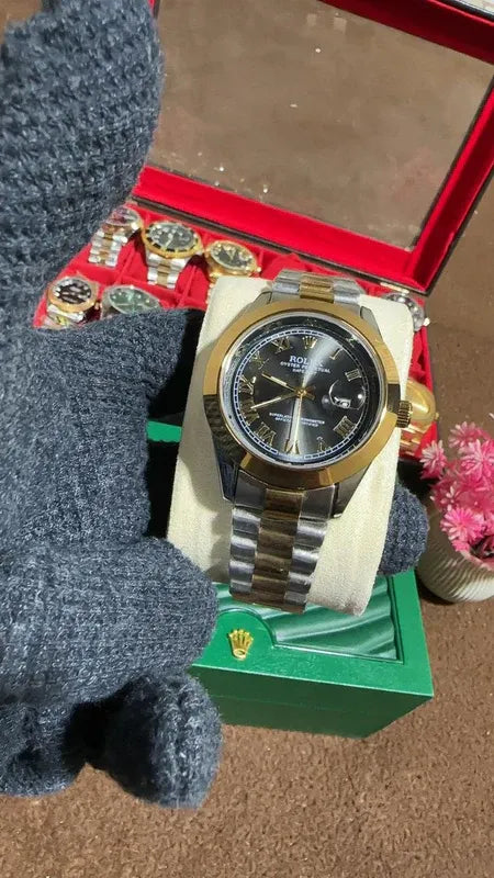 🖤 Two-Tone Black (Roman Dial) |Stainless Steel | Waterproof |Aurix