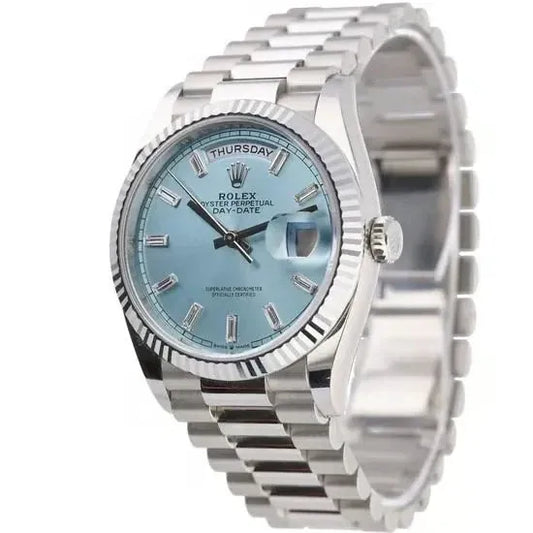 Rolex Day-Date 40mm Watch – Ice Blue Dial, Fluted Bezel | Waterproof | AUrix