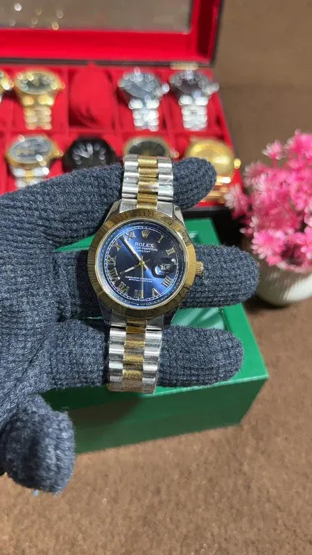 🔷 Two-Tone Blue (Roman Dial) | Stainless Steel | Waterproof | Aurix