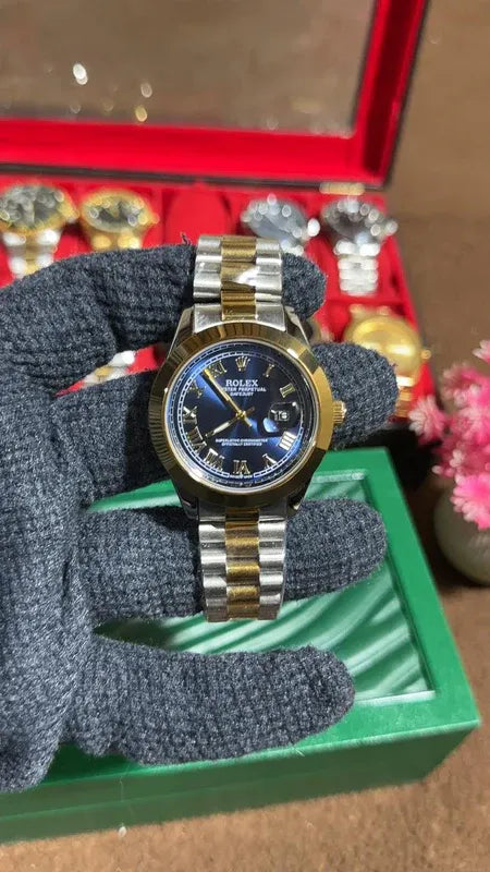 🔷 Two-Tone Blue (Roman Dial) | Stainless Steel | Waterproof | Aurix