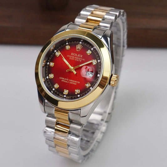 🔴 Gold & Silver + Red Dial | Waterproof | Stainless Steel | Aurix