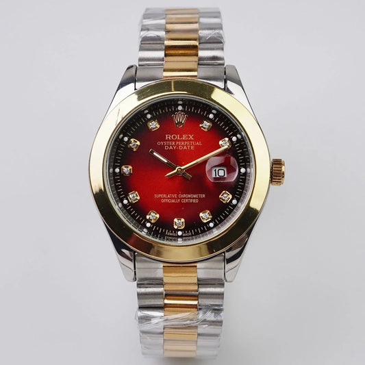 🔴 Gold & Silver + Red Dial | Waterproof | Stainless Steel | Aurix