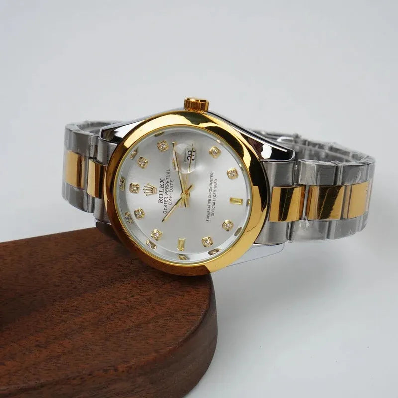 Gold & Silver + White Dial | Stainless Steel | Water Proof | Aurix