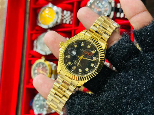🖤 Gold + Black Dial (Bezel Cut) | Waterproof| Stainless Steel | Aurix