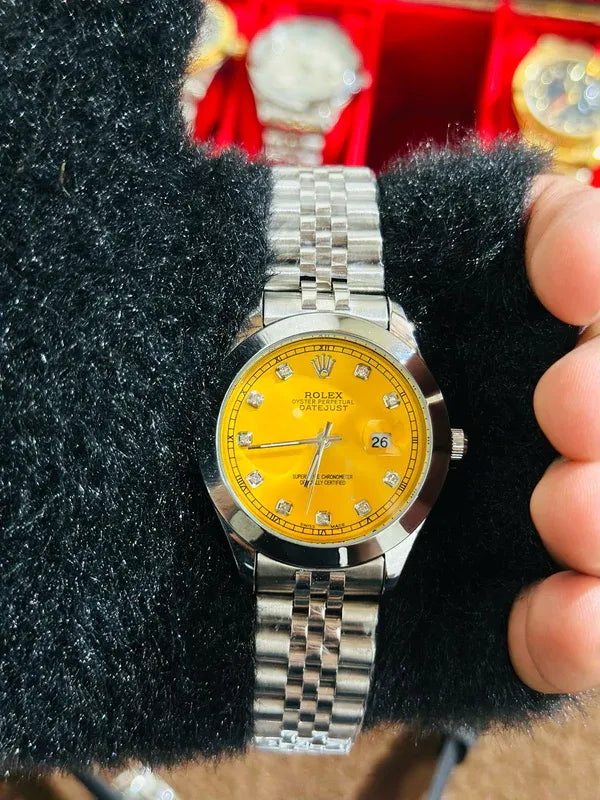 💛 Silver Jubilee Strap + Yellow Dial | Stainless Steel | Aurix
