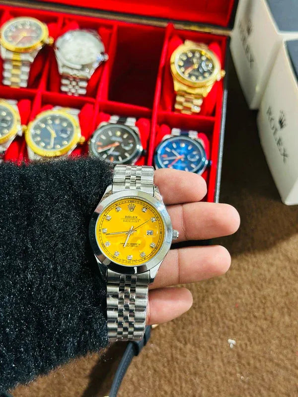 💛 Silver Jubilee Strap + Yellow Dial | Stainless Steel | Aurix