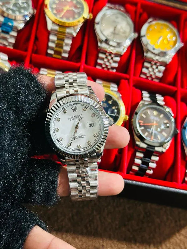 🤍 White Lover – Rolex Watch| Waterproof | Stainless Steel | Aurix