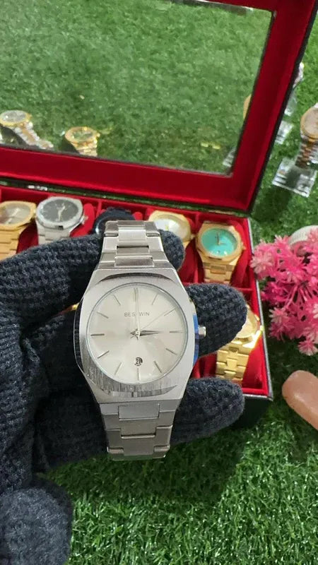 💠 BestWin Full Silver Watch – Waterproof | Aurix