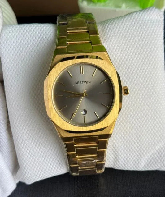 🟨 BestWin Watch – Gold + Grey | Waterproof | Aurix