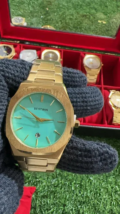 💎 BestWin Watch – Gold + Tiffany Dial | Waterproof | Aurix