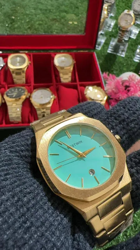 💎 BestWin Watch – Gold + Tiffany Dial | Waterproof | Aurix
