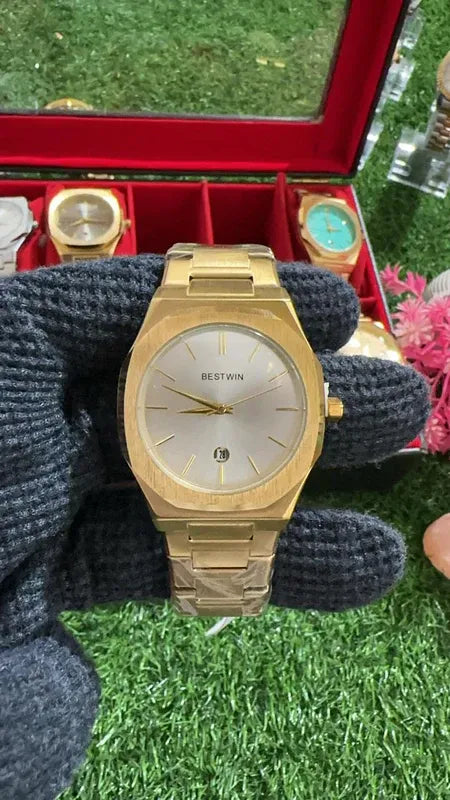 ✨ BestWin Watch – Gold + White | Waterproof | Aurix