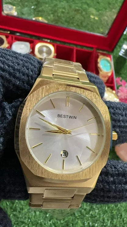 ✨ BestWin Watch – Gold + White | Waterproof | Aurix