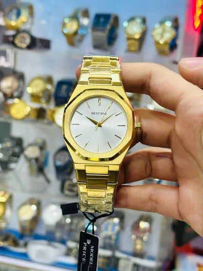 ✨ BestWin Watch – Gold + White | Waterproof | Aurix
