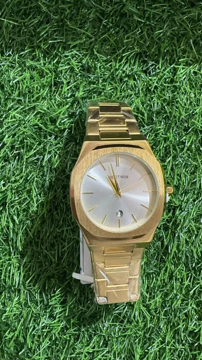 ✨ BestWin Watch – Gold + White | Waterproof | Aurix