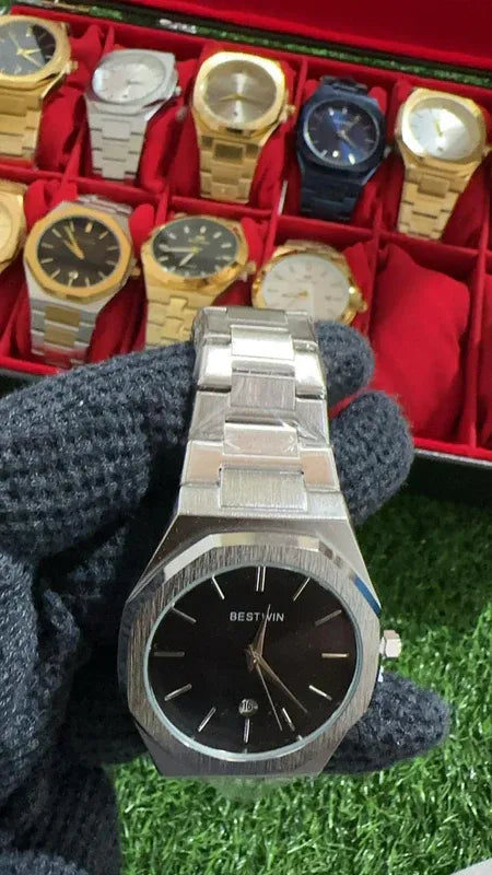 🖤 BestWin Watch – Silver + Black | Waterproof | Aurix