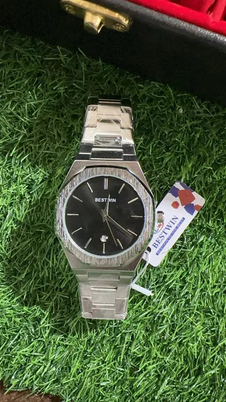 🖤 BestWin Watch – Silver + Black | Waterproof | Aurix