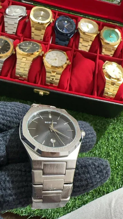 🖤 BestWin Watch – Silver + Black | Waterproof | Aurix