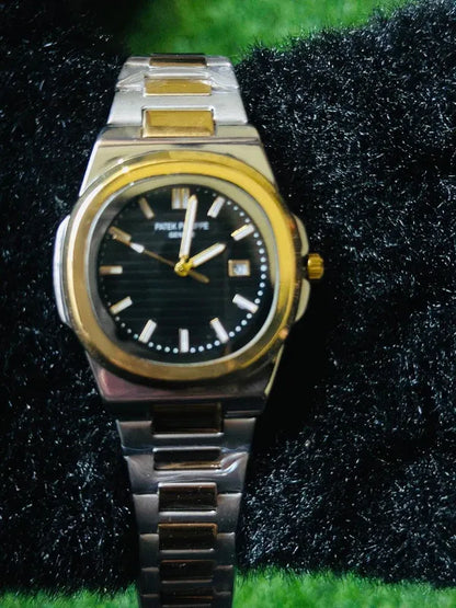 🖤 Patek Philippe Two-Tone – Silver & Gold + Black Dial | Waterproof| Aurix