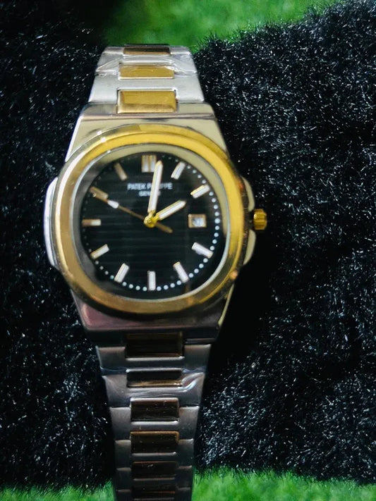 🖤 Patek Philippe Two-Tone – Silver & Gold + Black Dial | Waterproof| Aurix