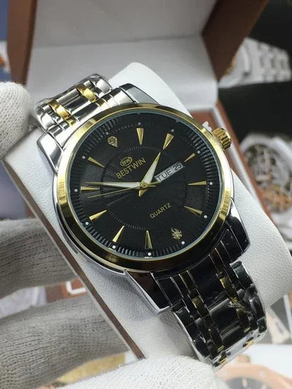 🖤 BestWin Jubilee – Gold & Silver + Black Dial | Waterproof| Aurix