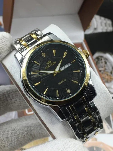 🖤 BestWin Jubilee – Gold & Silver + Black Dial | Waterproof| Aurix