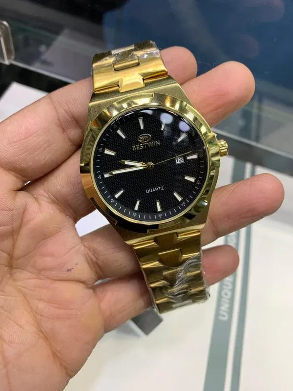 🖤 Premium BestWin Watch – Gold + Black | Waterproof| Stainless Steel | Aurix