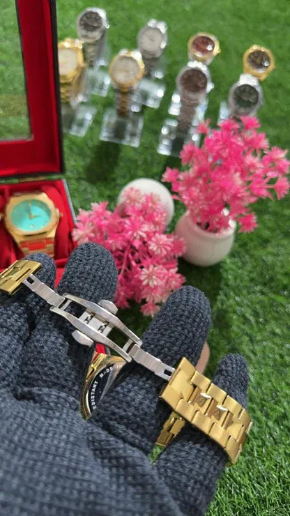 🤍 Premium BestWin Watch – Gold + White| Waterproof | Aurix