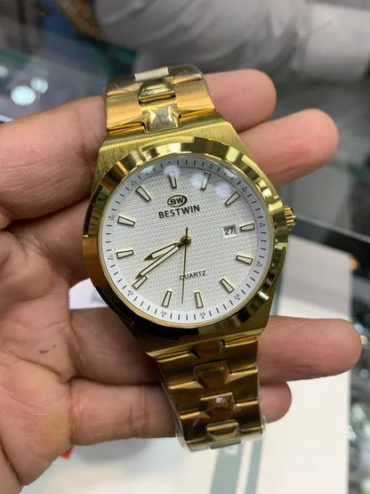 🤍 Premium BestWin Watch – Gold + White| Waterproof | Aurix