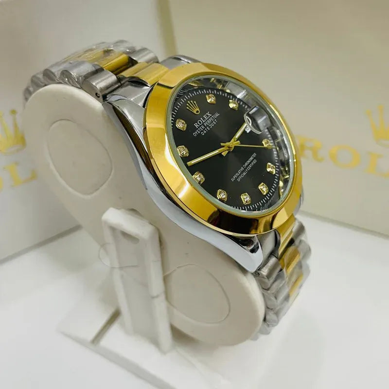 🖤 Gold & Silver + Black Dial | Stainless Steel | Waterproof | Aurix