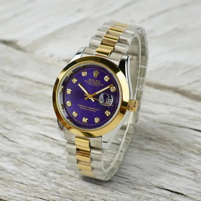 🔷 Gold & Silver + Blue Dial | Waterproof | Aurix